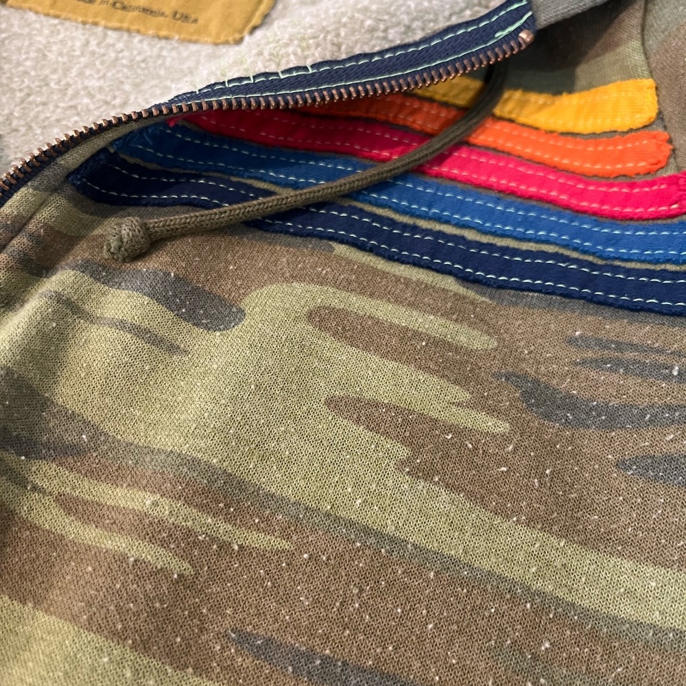 Aviator Nation Men's Camouflage Zip-Up Sweater with Multicolor Stripes - Picture 4 of 4